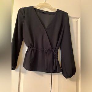 J Crew black blouse. Size 14.  Side zipper.  Front tie.